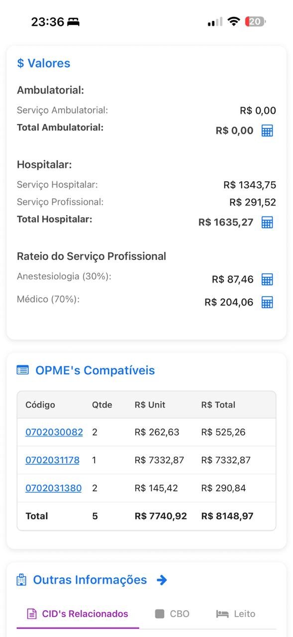 Valores e OPMEs